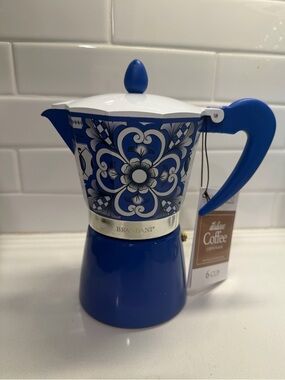 Brandani Italian Style Stovetop Espresso Coffee Moka Pot Blue 6 Cup NEW